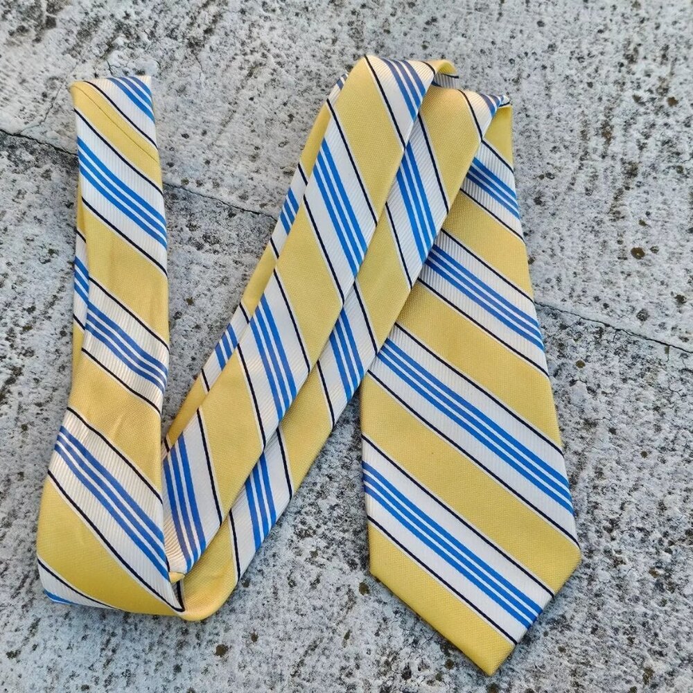 Nautica Men Tie Yellow/White/Blue Striped Necktie Classic Tie 100% Silk Classic